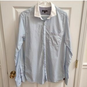 Gucci G Logo Men's Button Down Shirt Blue White Pin Stripe Men's XL Run Small